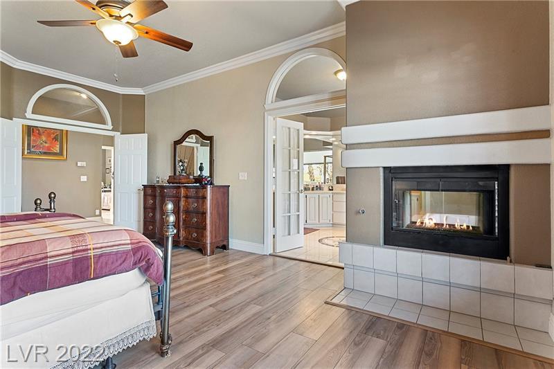 Master bedroom fireplace in Painted Desert house