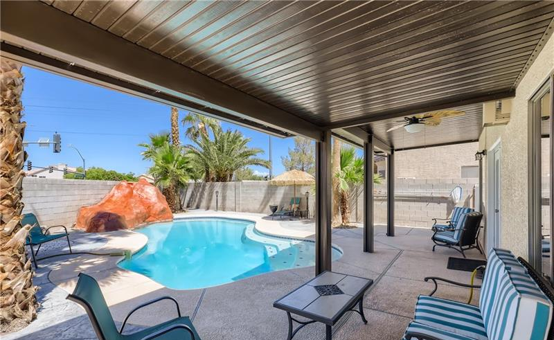 Covered patio and pool in Las Vegas home for sale in Silverado