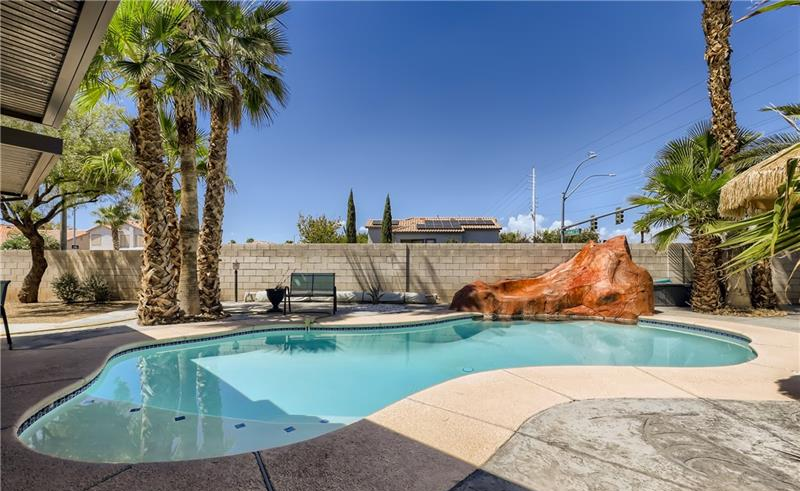 Covered patio and pool in Las Vegas home for sale in Silverado